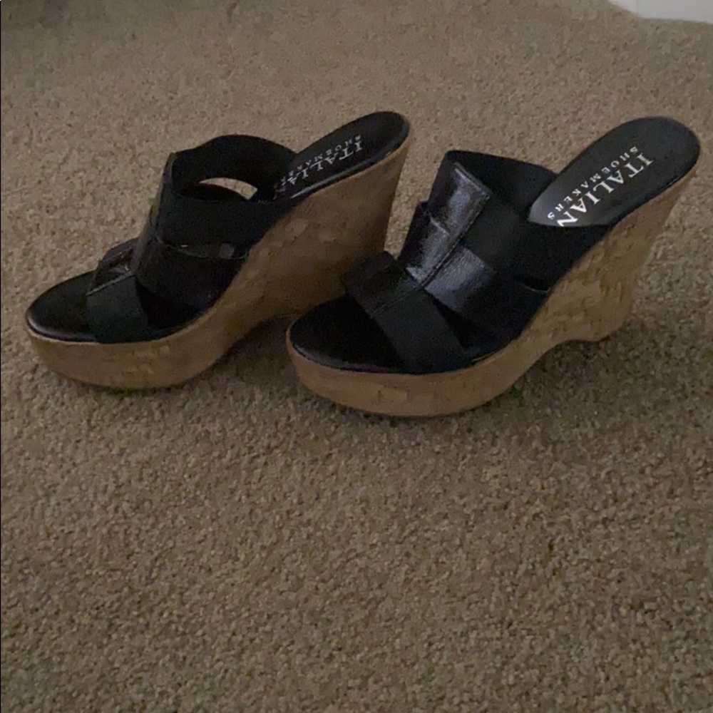 Italian Shoemaker black cork wedges with platform